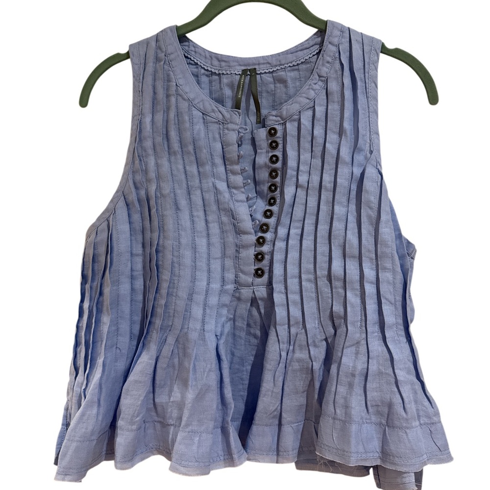 Anthropologie Light Blue Linen Pleated sleeveless top